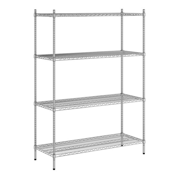 A Regency wire shelving unit with four shelves.