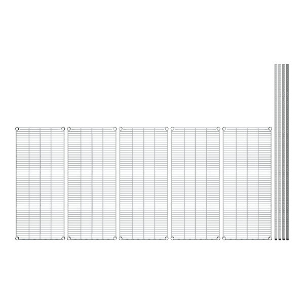 A row of metal grids with white shelves.