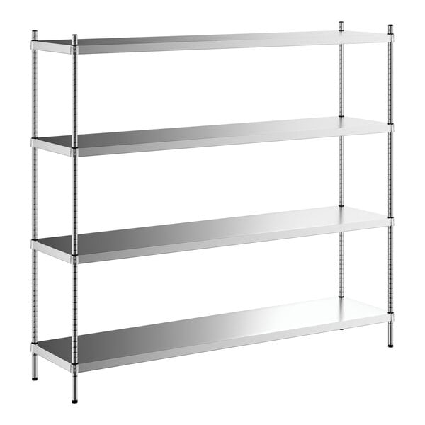 A Regency stainless steel shelving unit with four shelves.