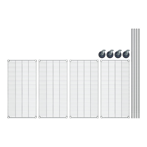 A Regency stainless steel wire mobile shelving unit with 4 shelves.