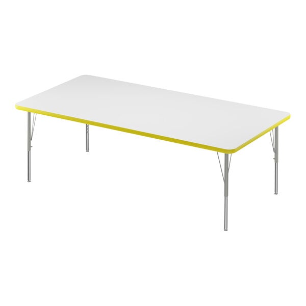 A white rectangular Correll activity table with a yellow edge.