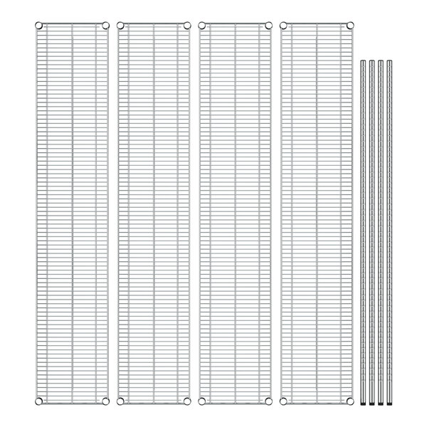 A row of metal bars on a wire rack.
