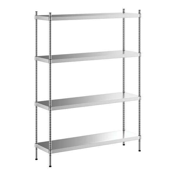 A Regency stainless steel shelving unit with 4 shelves.