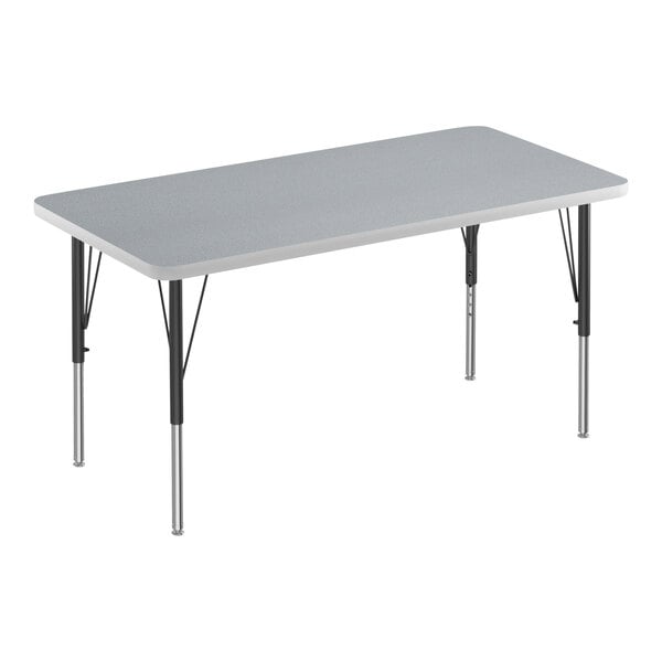 A rectangular Correll activity table with a gray top and black metal legs.