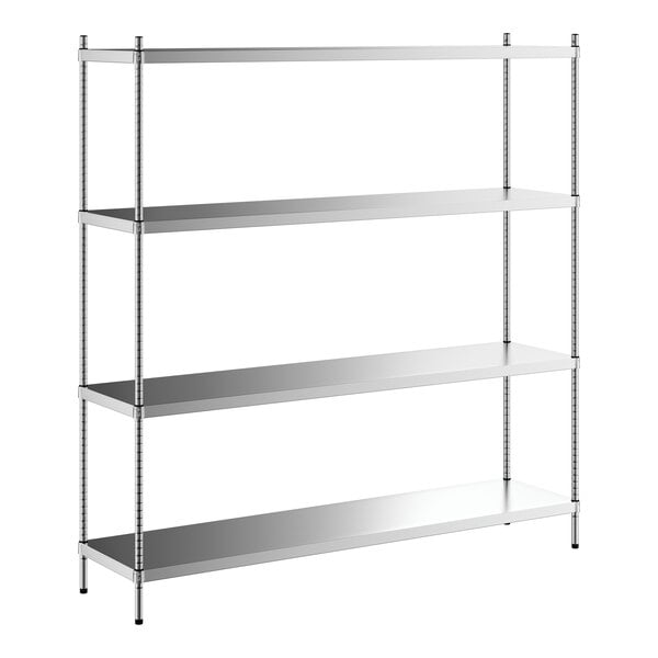 A Regency stainless steel shelving unit with four shelves.