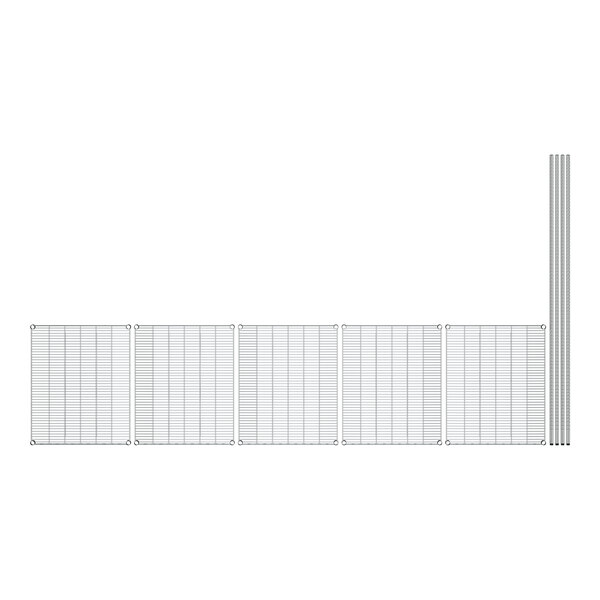 A row of metal grids with 5 shelves.