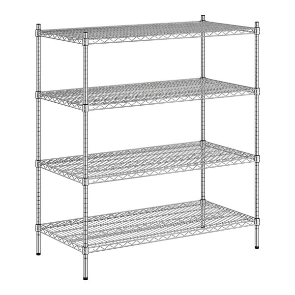 A Regency stainless steel wire shelving unit with 4 shelves.