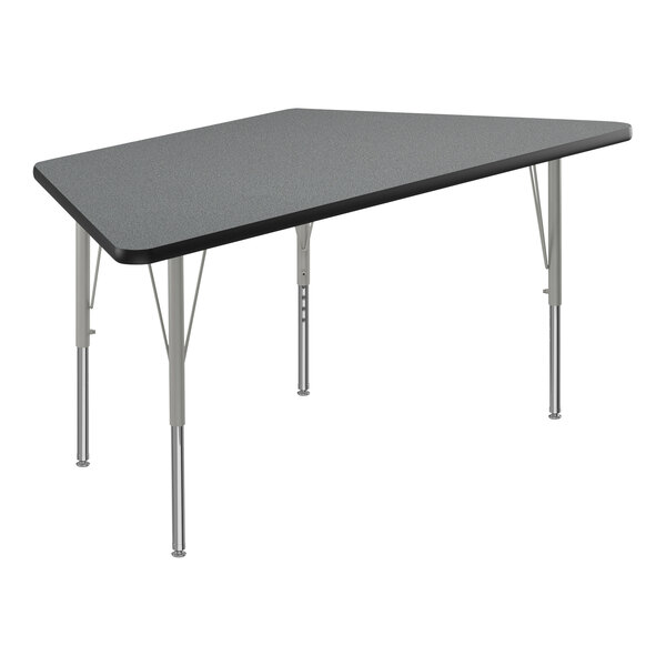 A grey rectangular Correll activity table with silver legs.