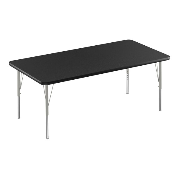 A Correll rectangular black granite activity table with silver legs.
