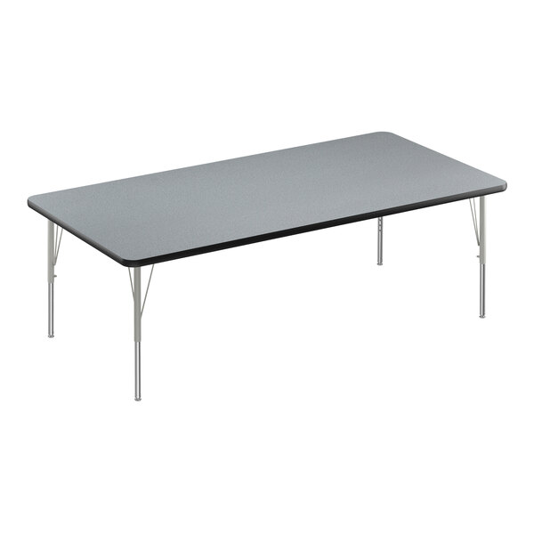 A Correll rectangular activity table with a black edge and silver legs.