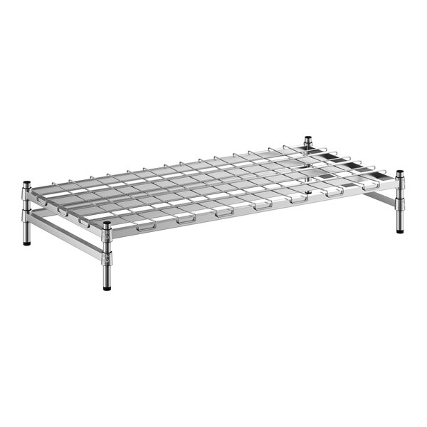 A Regency stainless steel wire dunnage rack with wire mat and 3-sided frame.