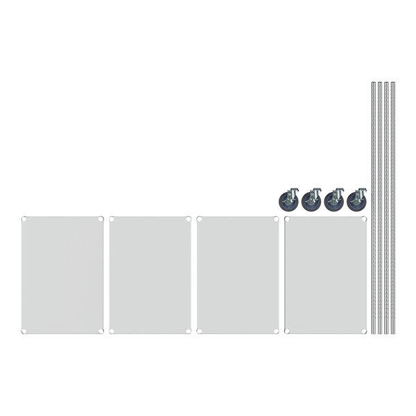 A white rectangular Regency mobile shelving starter kit with metal shelves and parts.