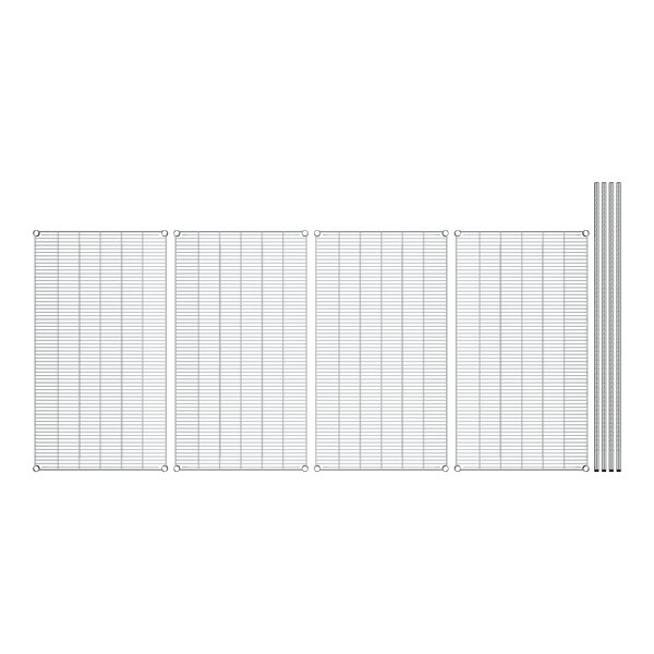 A white metal grid with four shelves on it.