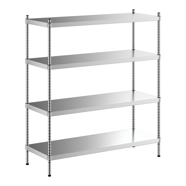 A Regency stainless steel shelving unit with four shelves.