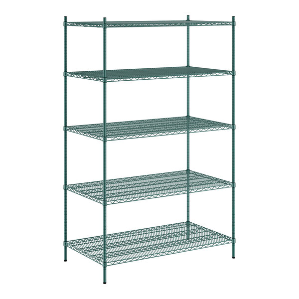 A Regency green metal wire shelving starter kit with 4 shelves.