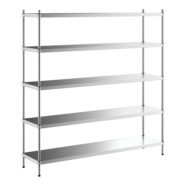 A Regency stainless steel shelving unit with five shelves.