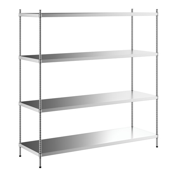 A Regency stainless steel shelving unit with four shelves.