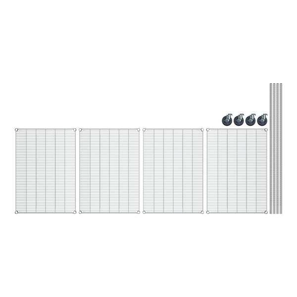 A close-up of the grid on a Regency stainless steel wire shelving unit.