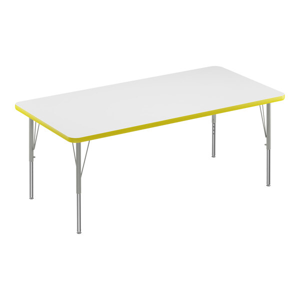 A white rectangular Correll activity table with a yellow edge.