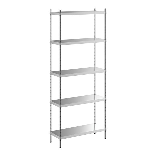 A Regency stainless steel shelving unit with five shelves.