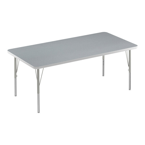 A rectangular Correll activity table with silver legs and a gray top.