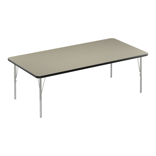 A rectangular Correll activity table with metal legs and a black edge.