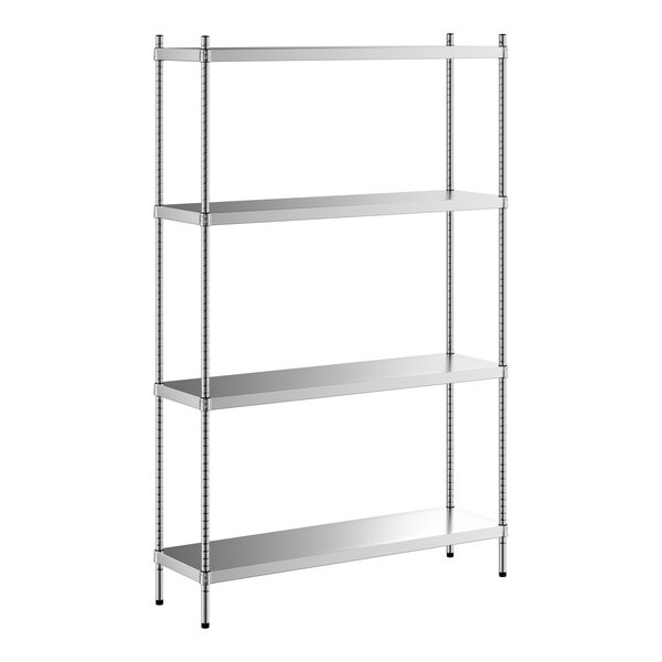 A Regency stainless steel shelving unit with four shelves.