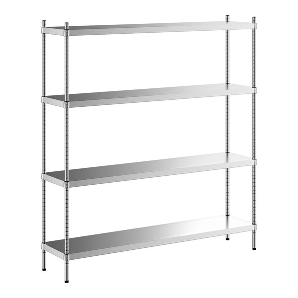 A Regency stainless steel shelving unit with four shelves.