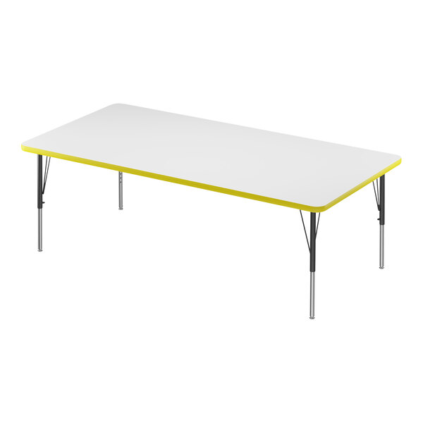 A white rectangular Correll activity table with a yellow edge.