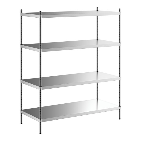 A Regency stainless steel shelving unit with four shelves.