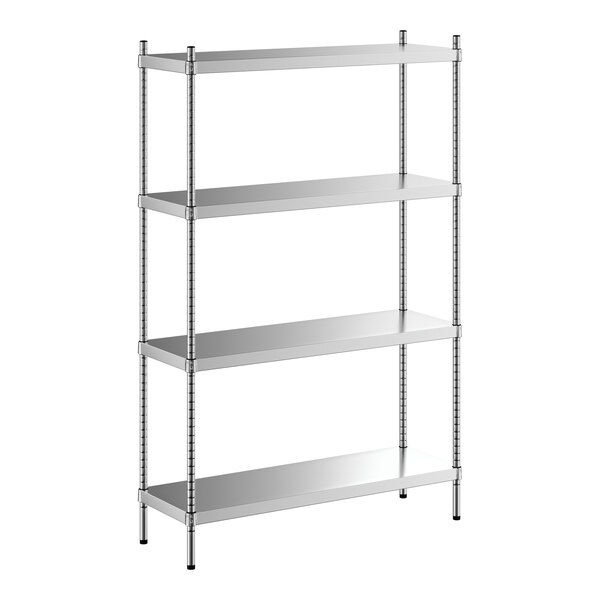 A Regency stainless steel shelving unit with four shelves.