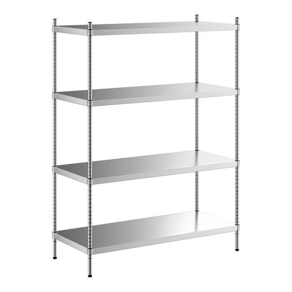 A Regency stainless steel shelving unit with four shelves.