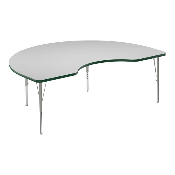 A white Correll activity table with a green T-molded edge and silver legs.