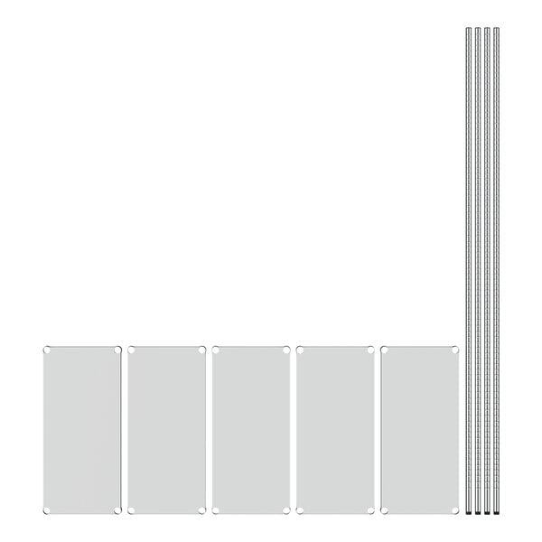 A white rectangular object with five metal shelves.