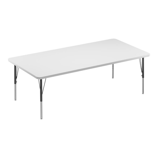 A white rectangular Correll activity table with metal legs.