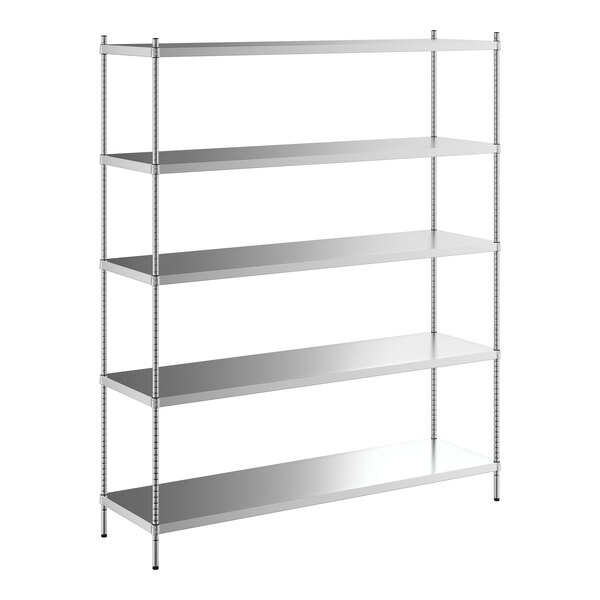 A Regency stainless steel shelving unit with five shelves.