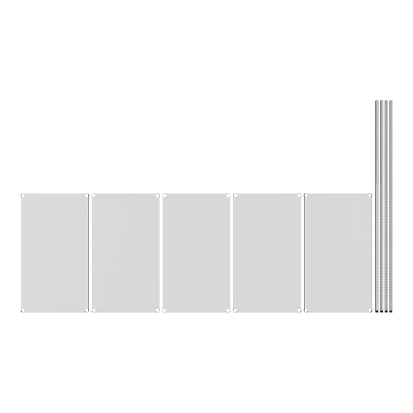 A white rectangular Regency shelving unit with metal poles and five shelves.