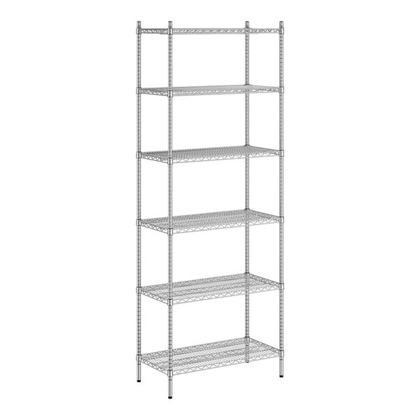 A wireframe of a Regency stainless steel wire shelving unit with 6 shelves.