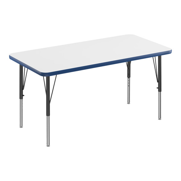 A white rectangular activity table with a blue edge.