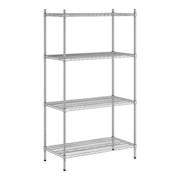 A Regency stainless steel wire shelving unit with four shelves.