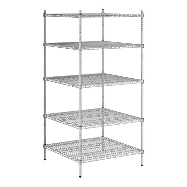 A Regency stainless steel wire shelving unit with 5 shelves.