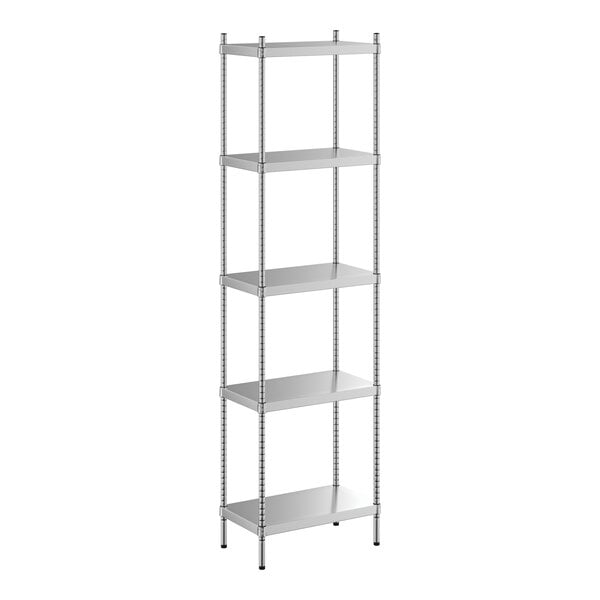 A Regency stainless steel shelving unit with five shelves.