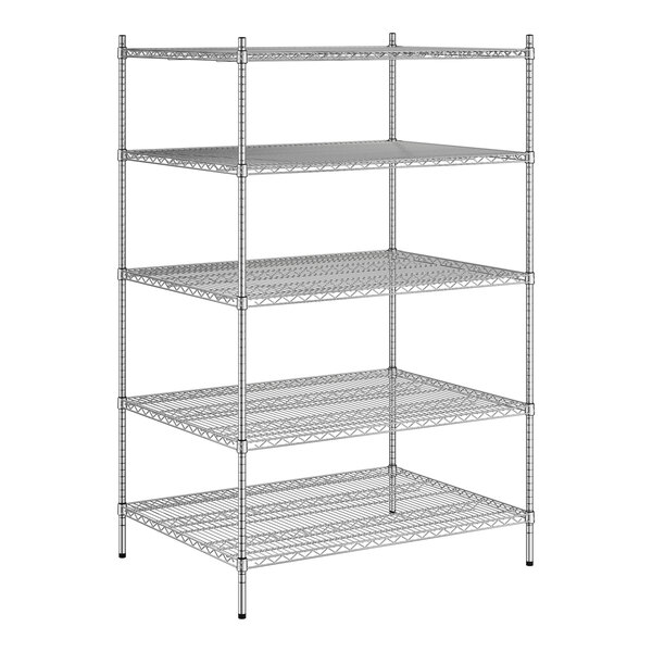 A Regency stainless steel wire shelving unit with 5 shelves.