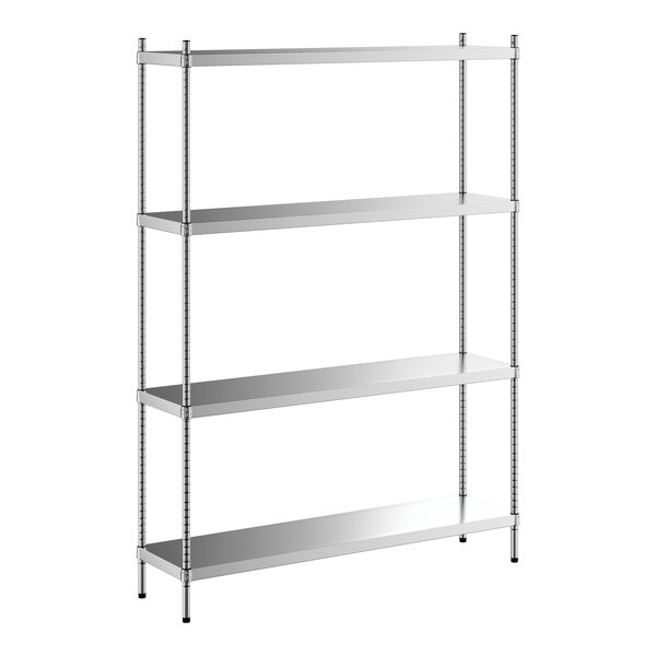 A Regency stainless steel shelving unit with four shelves.