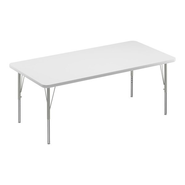 A white rectangular Correll activity table with silver legs.