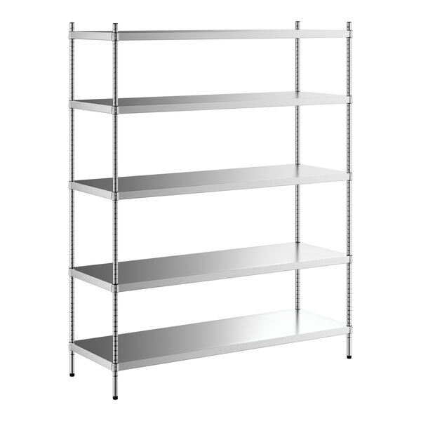 A Regency stainless steel shelving unit with five shelves.