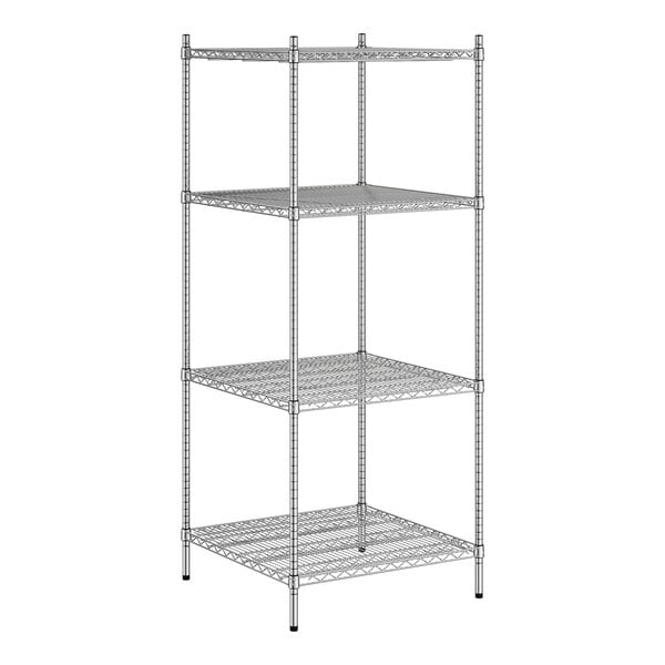 A Regency stainless steel wire shelving unit with four shelves.