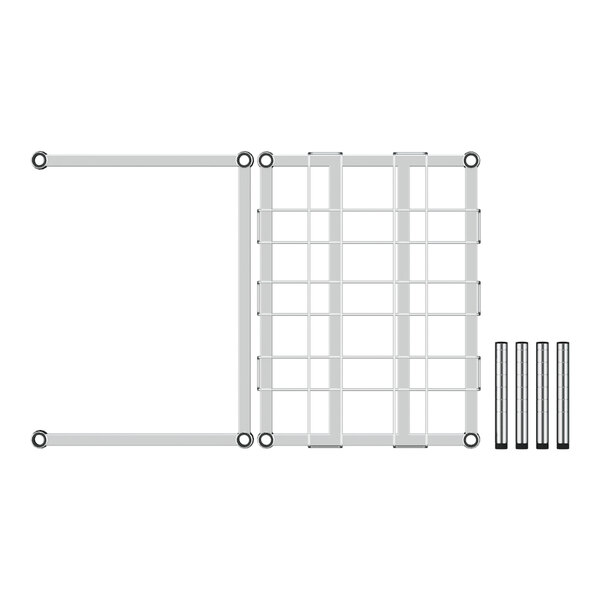 A wire frame with metal rods and a wire grid.