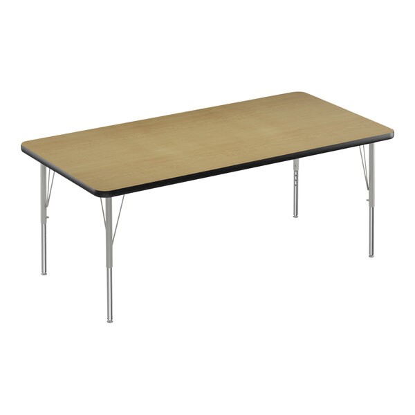 A rectangular Correll activity table with silver legs and black edges.