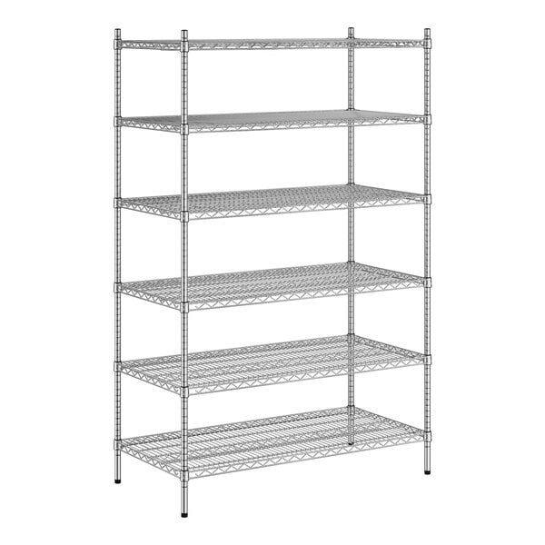 A Regency chrome wire shelving unit with six shelves.